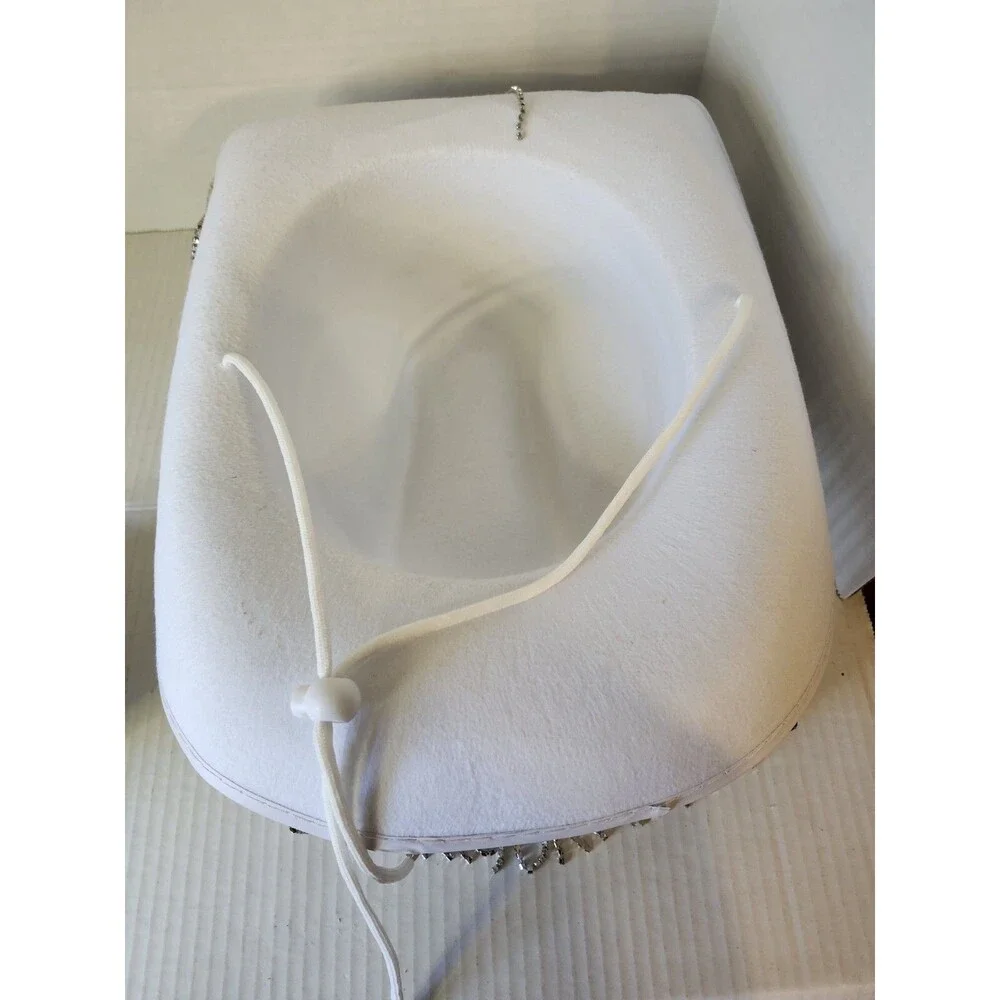 Womens Rhinestone-Cowgirl Hat Wide Medium-Large, White Purse-earrings & Sleeves